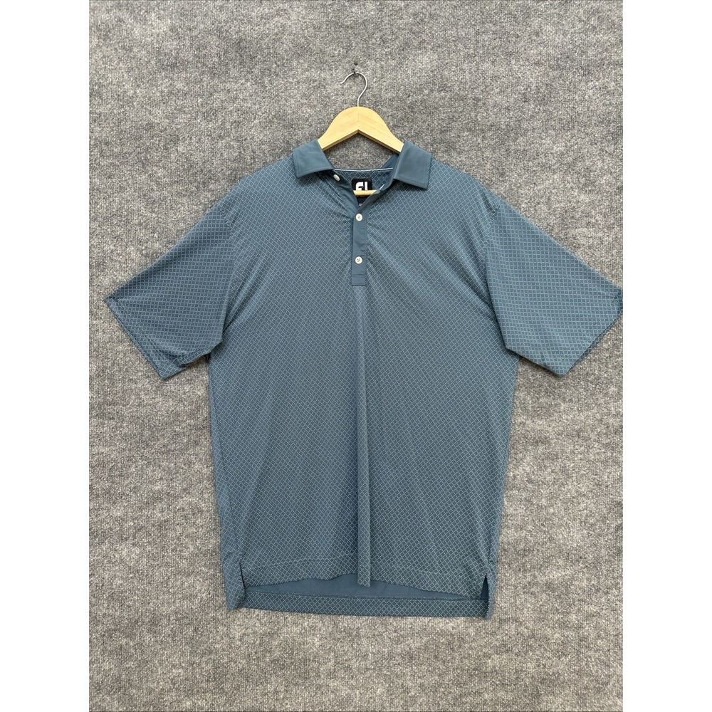FJ Foot Joy Polo Golf Shirt Mens Lg Blue White Performance Short Sleeve